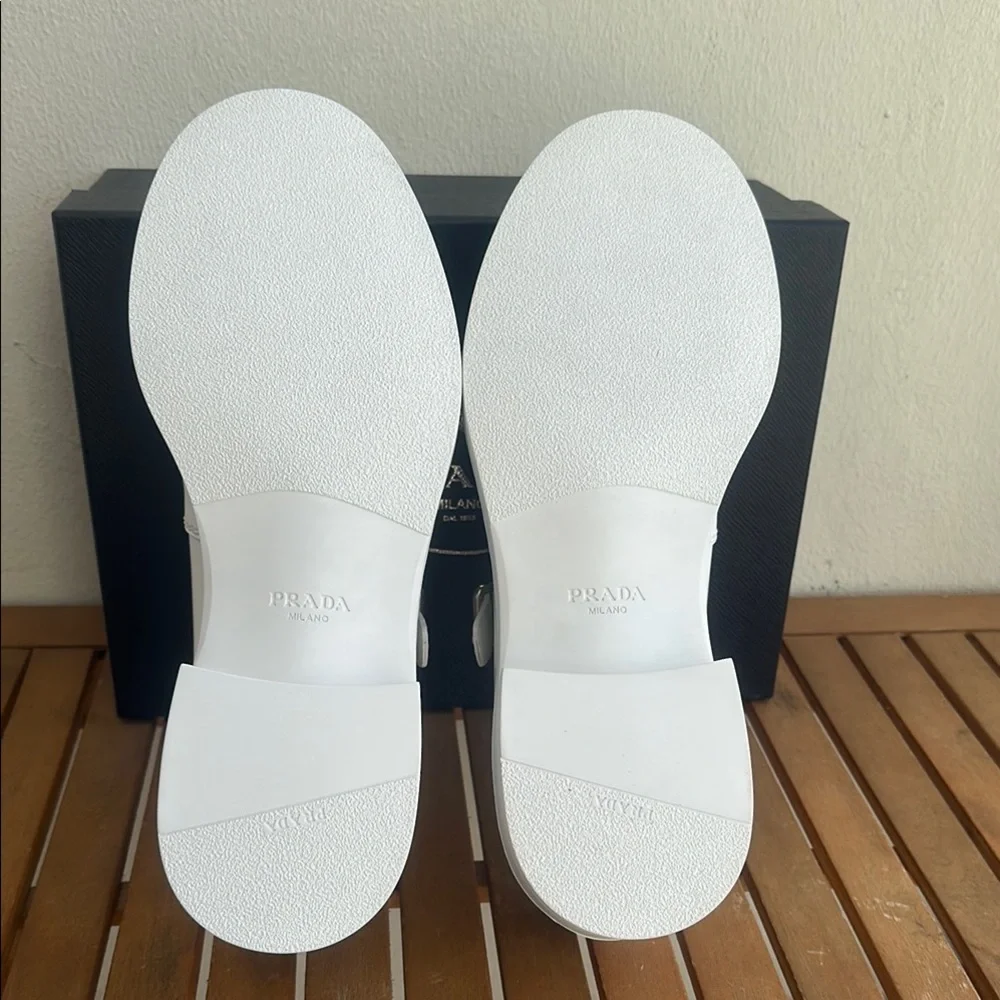 New Authentic Prada Men’s Chocolate Bar T-Strap Shoes – White – Size 13 – NWT